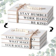 3 Piece Decorative Books Set White Home Decor Coffee Table Decor Rustic Stacked