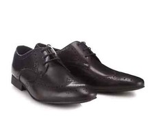 Red Herring Ziggy Mens UK 11 EU 45 Black Leather Brogue Detail Smart Derby Shoes