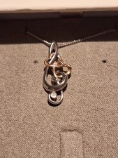 Clogau Welsh Silver & 9ct Rose Gold Serenade Double Heart   Pendant Rare 925