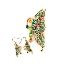 Butterfly Pin Brooch And Earrings Set Art Nouveau Style Gold Plated Metal Alloy