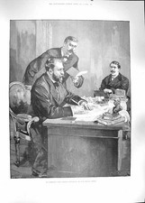Old Antique Print 1889 Scene Men Interview General Boulanger Writing Desk 19th
