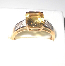 1.6ct Yellow Beryl and Diamond accent Ring- 9ct Gold- size- Q (QVC )