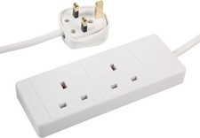 2 Way Mains Extension Lead Gang Double Socket Power 3M Cable White UK