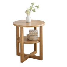 2 Tier Small Sofa Side Table Coffee End Round Oak Unit Shelf Living Room Bedroom