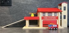 ELC Wooden Fire Station Toy With Fire Engine & Helicopter