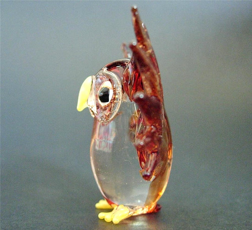 Glass owl figurine brown blown - figurine,