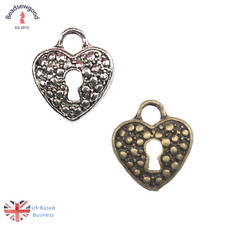 10 Small Antique Silver or Bronze Heart Padlock Pendant Charms Steampunk Wedding