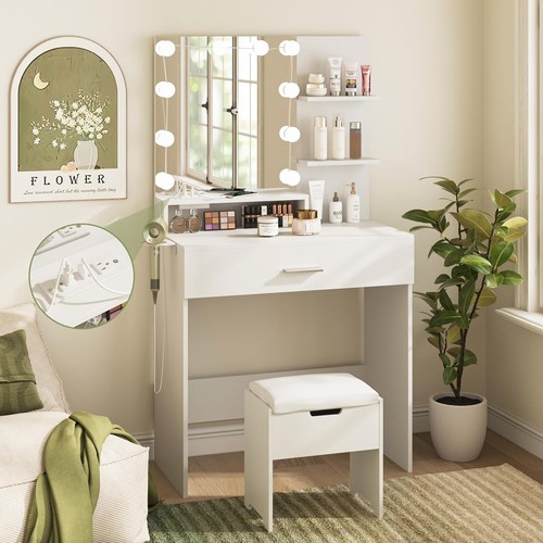 Vanity desk with large - with, mirror