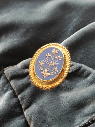Vintage gold tone blue oval - gold,