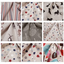 Panama Cotton Rich Linen Look Craft Fabric Vintage Printed Curtain Cushion