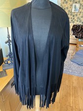 *ZARA* black suedette edge-to-edge fringed jacket,. size XL - 16