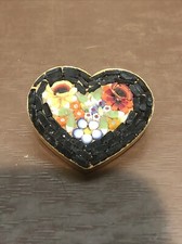 Vintage Micro Mosaic Heart Shaped Brooch Made In Italy Vibrant Colors