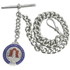 Very heavy antique English solid silver Watch Albert and Football Fob 91g C.1913