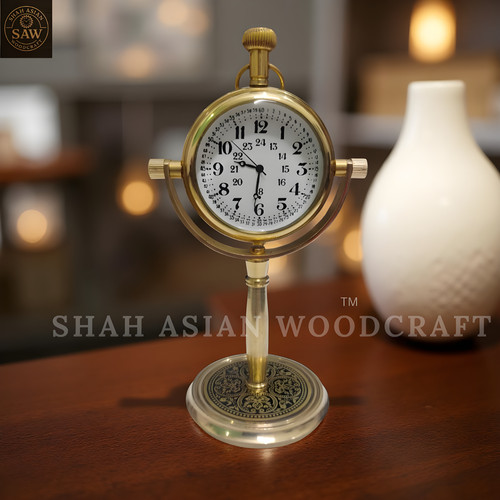 Antique brass table - table, clock