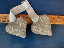 Pair Decorated DIAMANTE Silver glass Bead Heart With Hanging Ribbon 14 cm LARGE 