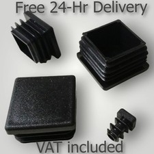 Square Plastic End Caps For Tubing Blanking Plugs Inserts Furniture Feet Black