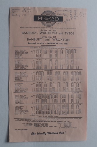 Midland red bus timetable 1957 - midland,