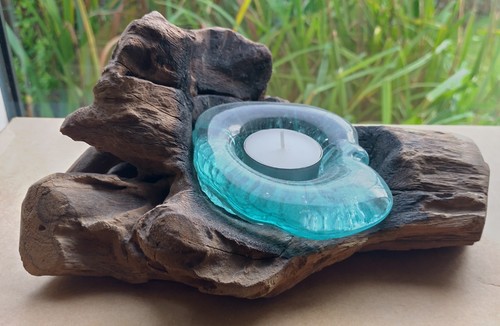 Molten blue glass - molten, driftwood