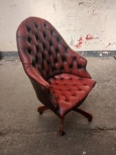 Red Leather Chesterfield Style Office Desk Swivel Chair