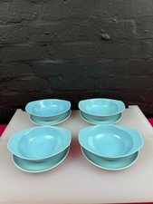 4 x Poole Twintone Sky Blue Lugged Cereal Bowls 7.5" Wide With Saucers Set