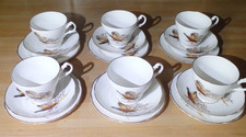 6x Royal Stuart Trio's Tea Cups Saucers Cake Plates England Pheasant Shooting