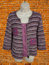 M&S PER UNA PINK KNIT CARDIGAN MEDIUM WOMENS ROUND NECK JUMPER TOP BEADS POPPERS