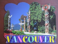 Postcard VANCOUVER Canada TOTEM POLES Native American Indians Large Unused