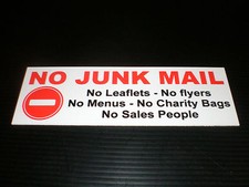 NO JUNK MAIL LEAFLETS FLYERS MENU BAGS SALES PPL sign or sticker door privacy