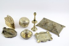 Vintage Brass Ware Inc Inkwells Flat Iron Candlestick Bowl 4177g