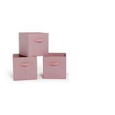 Habitat Set of 3 Pink Canvas Square Storage Boxes Foldable Modular 28x28x28cm