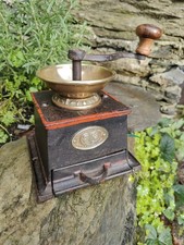 ANTIQUE CLARK & CO Cast Iron COFFEE BOX GRINDER MILL Lignum Knob Large 6" Square