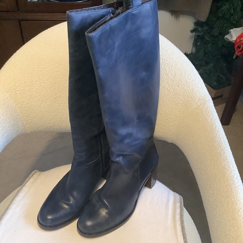 Navy leather knee high boots - knee,