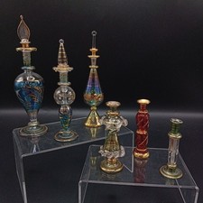 Set of 6 Vintage Egyptian Hand-blown Perfume Bottles 3 with Stoppers FLT30-TT 
