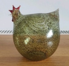 Vintage Hand Blown Glass Bubble Chicken Rooster Speckled Swirled Glass Fragile