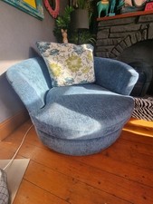 Round Turquoise Love Chair Circle Swivel Chair Accent Chair Retro Floral Fabric