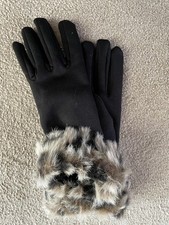 New Ladies Gloves With Leopard Print Faux Fur Cuff  One Size