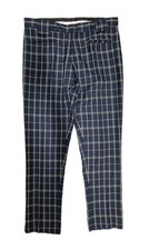 MENDOZA TROUSERS W36 L32 blue checked mixed fibres straight flat tailored