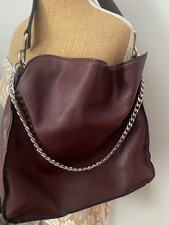 M&S Burgundy Faux Leather Shoulder Handbag with chain detail 