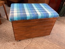 Vintage Handmade Storage Toy Box Stool Bench Ottoman on Castors Blue Check Seat