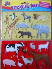 ANIMALS STENCIL SET - JUNGLE & FARM - lion giraffe cow goat etc. CHILDRENS CRAFT