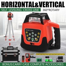 Green Beam Rotary Laser Level Self-Levelling Plumb Builders Set w/Tripod & Staff