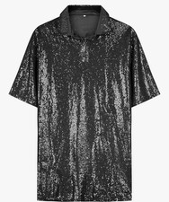 URRU Mens Black Sequin Polo