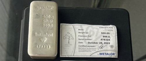 Metalor 500 gram silver bars - metalor,