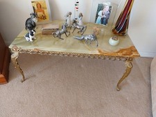 Vintage Brass with Onyx Green Marble Effect top Rectangle Coffee Table 