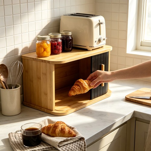 Bamboo bread storage box with - bamboo,