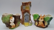 Hornsea Eastgate Pottery 3 Fauna Vases; 902 Tree trunk/dog, 25 Rabbit, 27 Rabbit