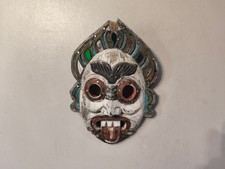 Vintage Wood Mask Mayan Aztec Mexican Style Hand Carved Wooden Wall Mask