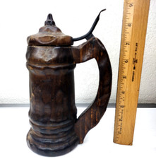 Antique Wooden Stein w Lid &