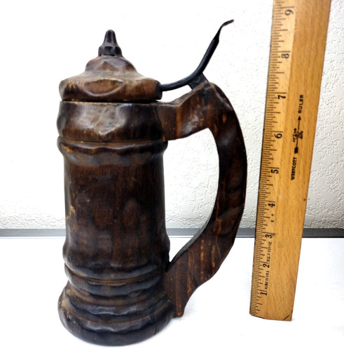 Antique wooden stein lid - wooden, &