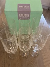 Bohemia Crystal Champagne Flute Glasses, Diamond Etched Pattern, 8-Pack